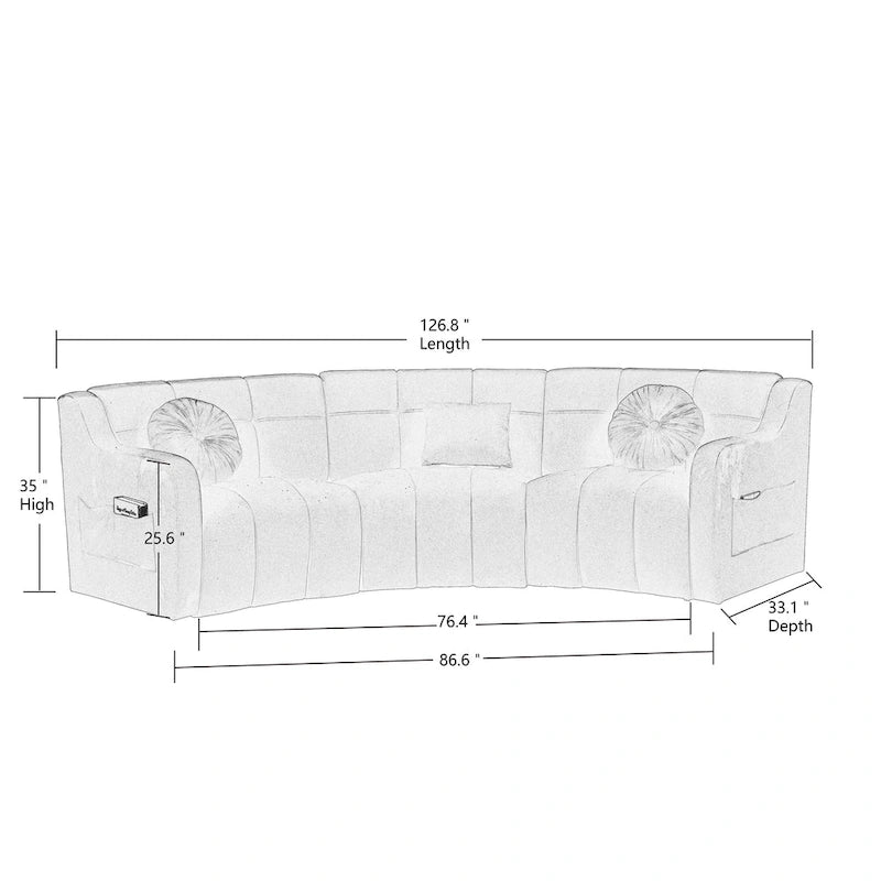 Canapé d'angle modulaire incurvé sans pieds en velours de 323 cm – 3 places