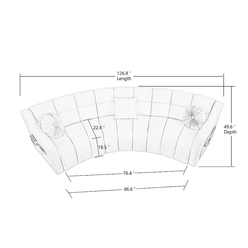 Canapé d'angle modulaire incurvé sans pieds en velours de 323 cm – 3 places