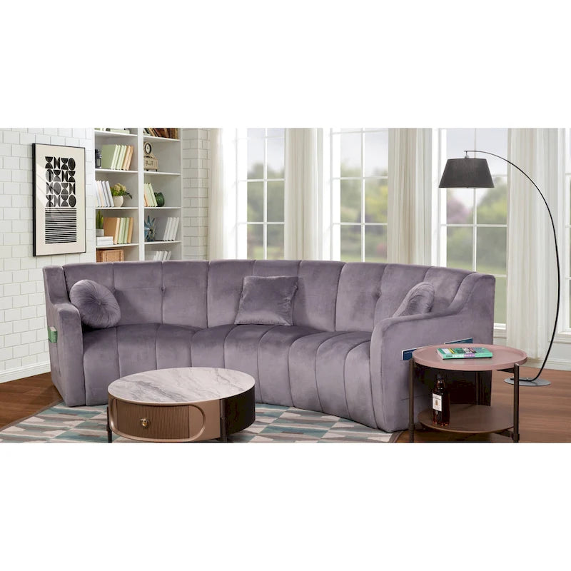 Canapé d'angle modulaire incurvé sans pieds en velours de 323 cm – 3 places