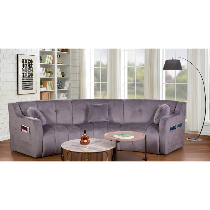 Canapé d'angle modulaire incurvé sans pieds en velours de 323 cm – 3 places