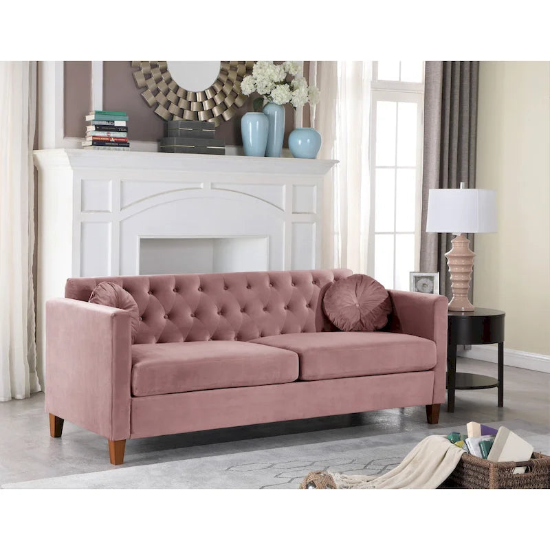 Canapé Chesterfield classique en velours écrasé avec dossier capitonné
