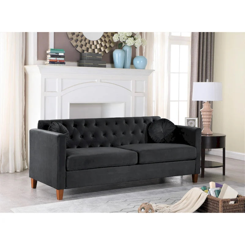 Canapé Chesterfield classique en velours écrasé avec dossier capitonné