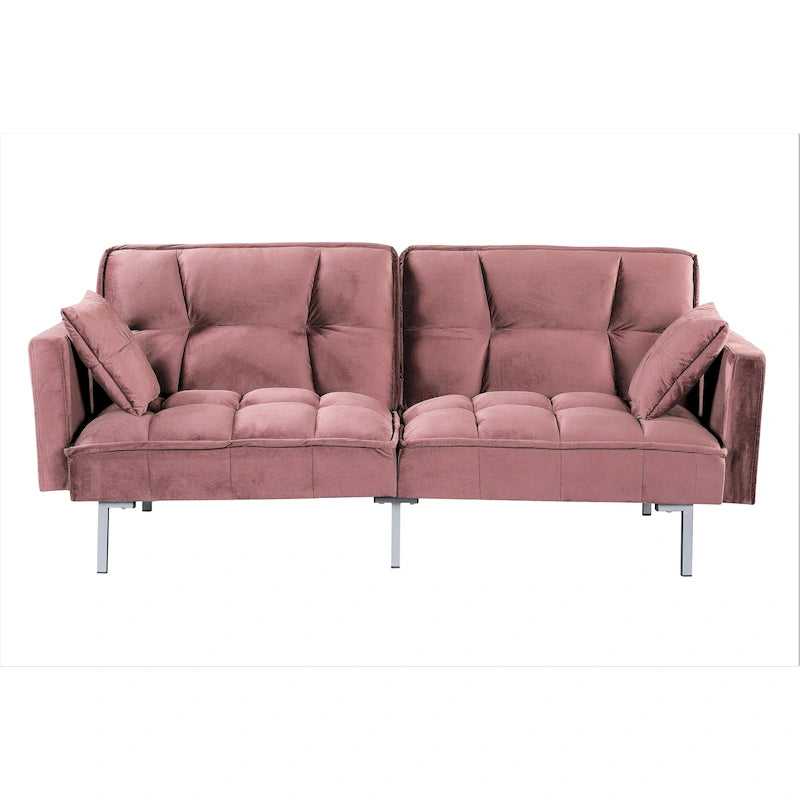 Canapé-lit futon en velours de style Mid-Century avec pieds en métal, 75,6 po