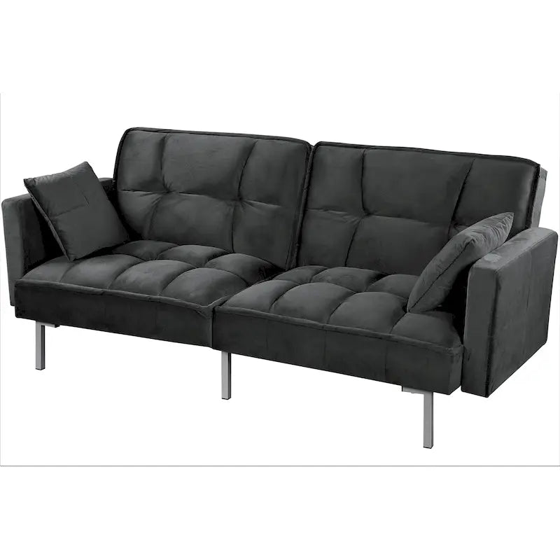 Canapé-lit futon en velours de style Mid-Century avec pieds en métal, 75,6 po
