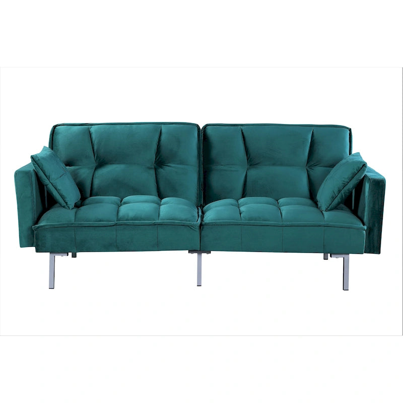 Canapé-lit futon en velours de style Mid-Century avec pieds en métal, 75,6 po