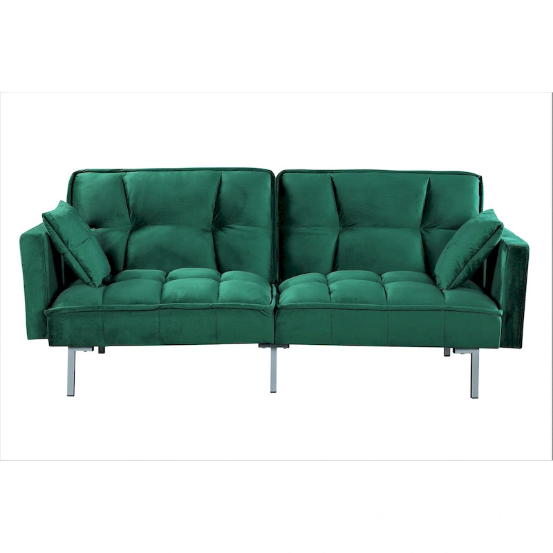 Canapé-lit futon en velours de style Mid-Century avec pieds en métal, 75,6 po