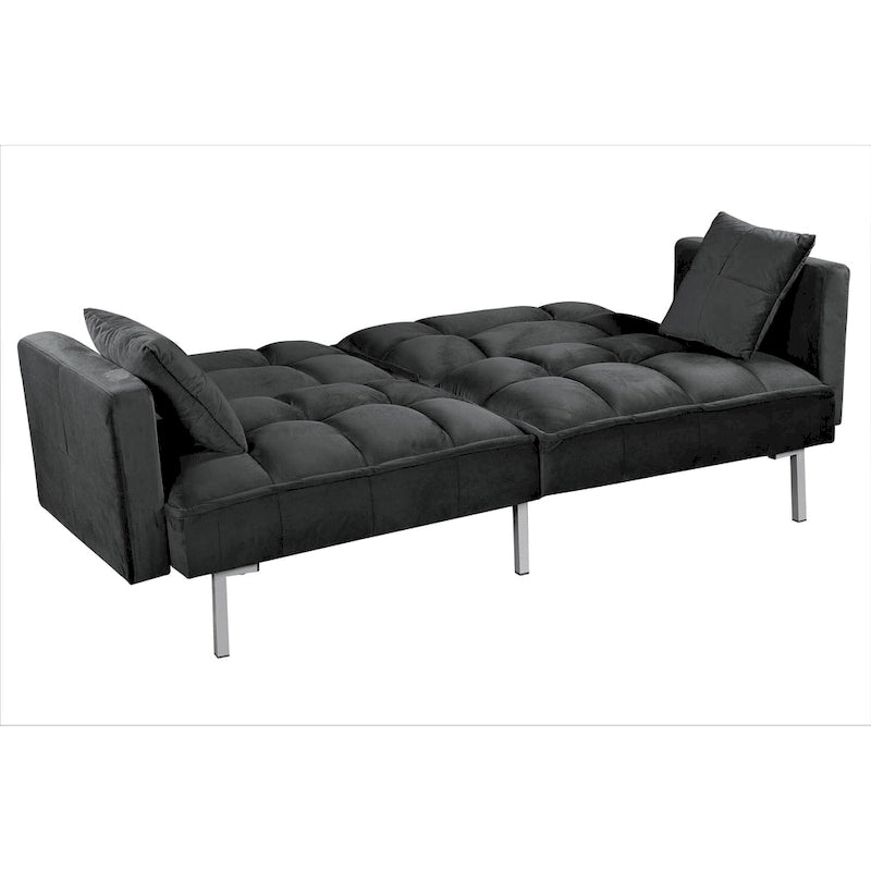 Canapé-lit futon en velours de style Mid-Century avec pieds en métal, 75,6 po