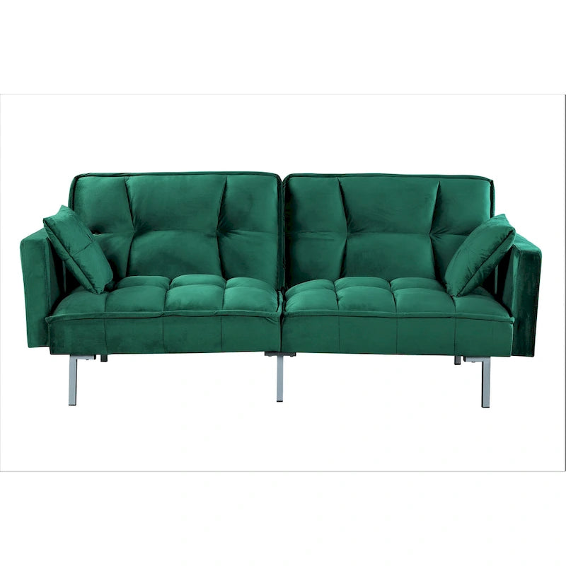 Canapé-lit futon en velours de style Mid-Century avec pieds en métal, 75,6 po