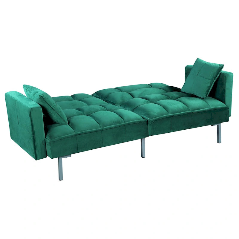 Canapé-lit futon en velours de style Mid-Century avec pieds en métal, 75,6 po