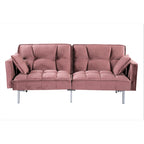 Canapé-lit futon en velours de style Mid-Century avec pieds en métal, 75,6 po