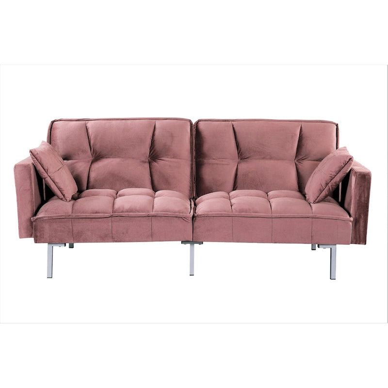 Canapé-lit futon en velours de style Mid-Century avec pieds en métal, 75,6 po