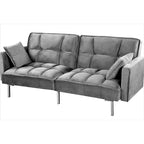 Canapé-lit futon en velours de style Mid-Century avec pieds en métal, 75,6 po