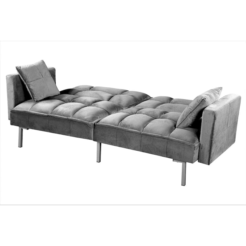 Canapé-lit futon en velours de style Mid-Century avec pieds en métal, 75,6 po