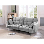 Canapé-lit futon en velours de style Mid-Century avec pieds en métal, 75,6 po