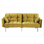 Canapé-lit futon en velours de style Mid-Century avec pieds en métal, 75,6 po