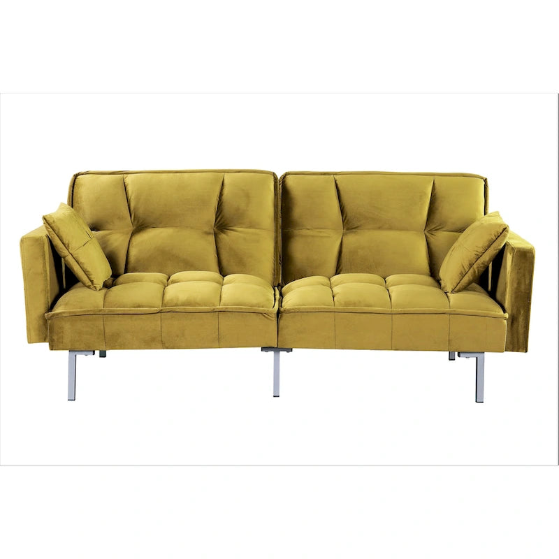 Canapé-lit futon en velours de style Mid-Century avec pieds en métal, 75,6 po