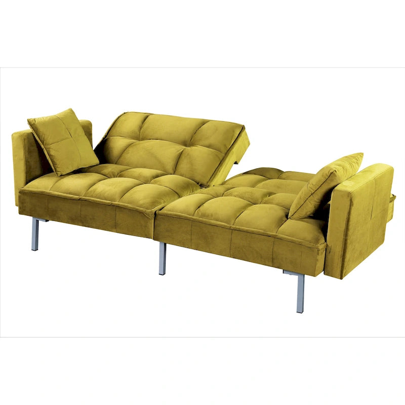Canapé-lit futon en velours de style Mid-Century avec pieds en métal, 75,6 po