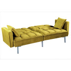 Canapé-lit futon en velours de style Mid-Century avec pieds en métal, 75,6 po