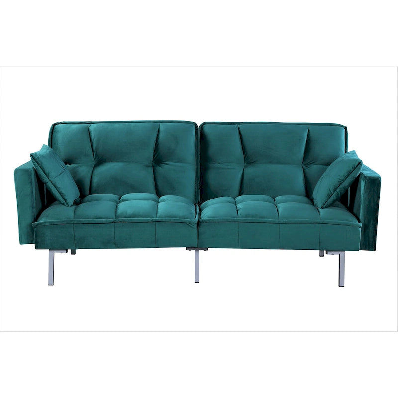 Canapé-lit futon en velours de style Mid-Century avec pieds en métal, 75,6 po