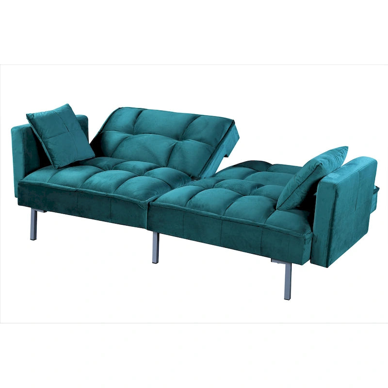 Canapé-lit futon en velours de style Mid-Century avec pieds en métal, 75,6 po
