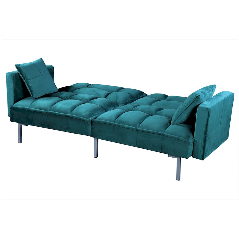Canapé-lit futon en velours de style Mid-Century avec pieds en métal, 75,6 po