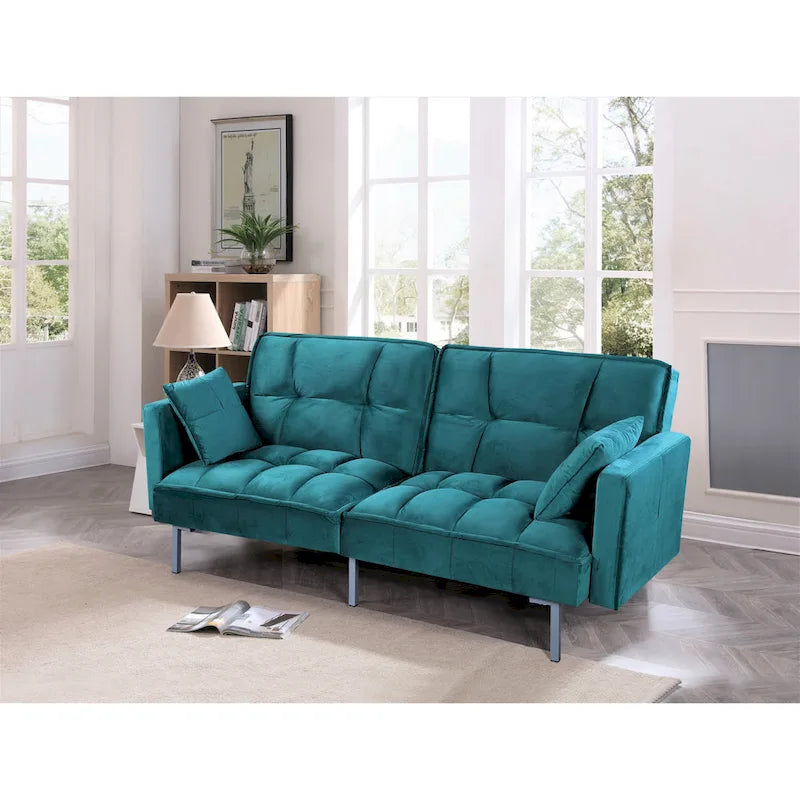 Canapé-lit futon en velours de style Mid-Century avec pieds en métal, 75,6 po