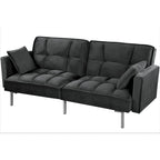 Canapé-lit futon en velours de style Mid-Century avec pieds en métal, 75,6 po