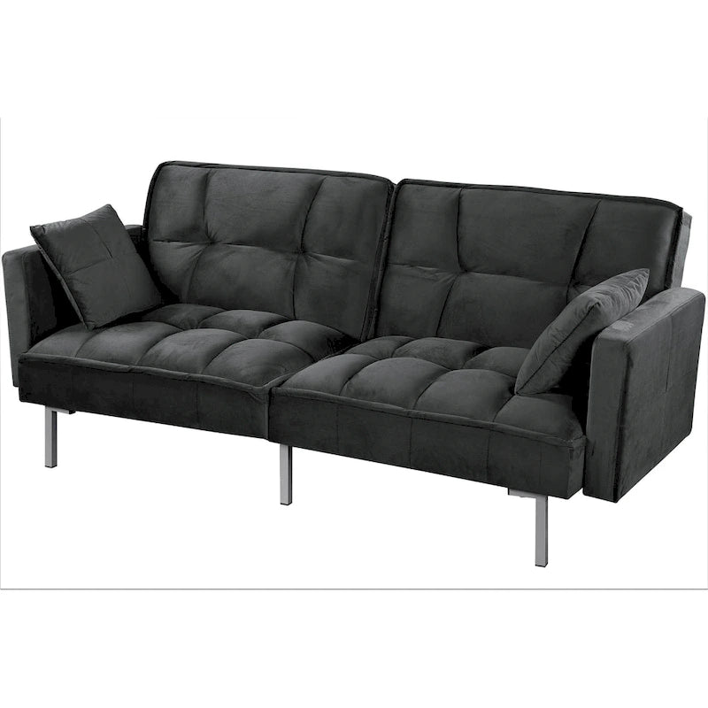 Canapé-lit futon en velours de style Mid-Century avec pieds en métal, 75,6 po