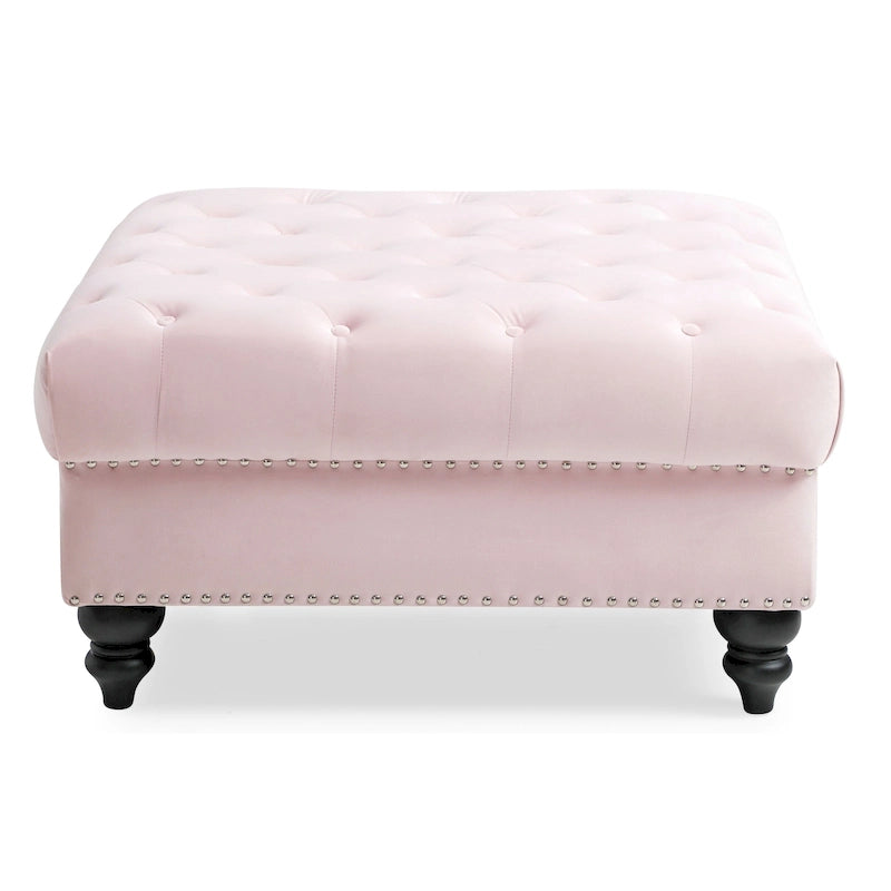 Grand pouf capitonné en velours avec détails cloutés