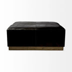 Minara Pouf carré en cuir véritable noir avec base en métal doré 36