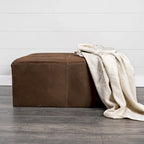 Minara Pouf carré en cuir véritable noir avec base en métal doré 36