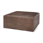 Minara Pouf carré en cuir véritable noir avec base en métal doré 36