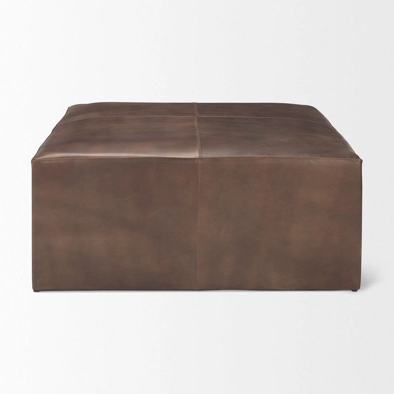 Minara Pouf carré en cuir véritable noir avec base en métal doré 36