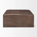 Minara Pouf carré en cuir véritable noir avec base en métal doré 36