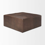 Minara Pouf carré en cuir véritable noir avec base en métal doré 36