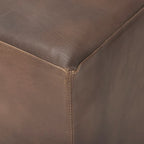 Minara Pouf carré en cuir véritable noir avec base en métal doré 36