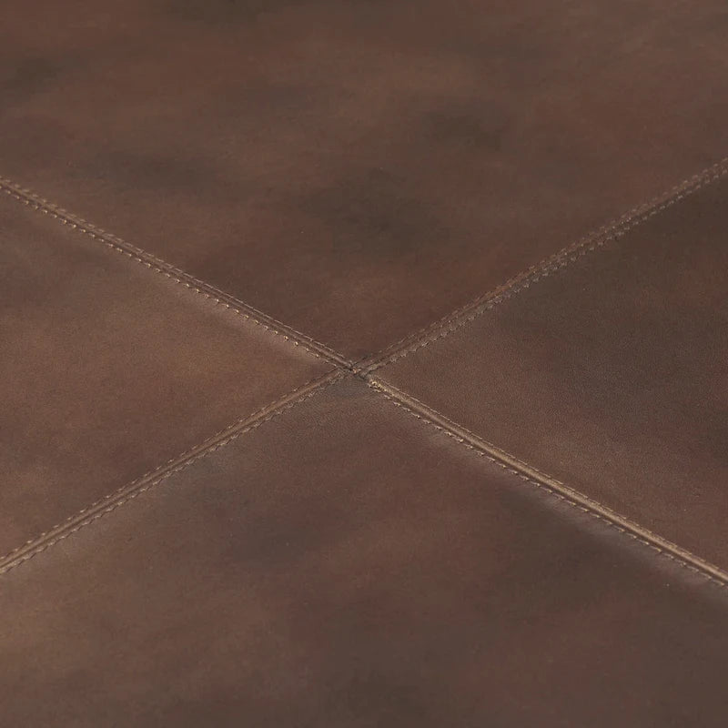 Minara Pouf carré en cuir véritable noir avec base en métal doré 36