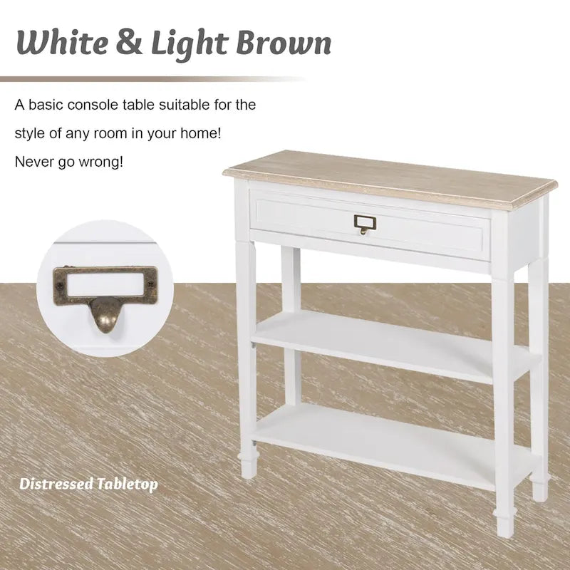 Table d'appoint avec tiroir, aspect vieilli blanc et gris, assemblage par 1 personne