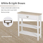 Table d'appoint avec tiroir, aspect vieilli blanc et gris, assemblage par 1 personne
