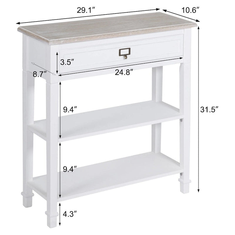 Table d'appoint avec tiroir, aspect vieilli blanc et gris, assemblage par 1 personne
