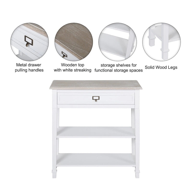 Table d'appoint avec tiroir, aspect vieilli blanc et gris, assemblage par 1 personne