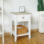 Table d'appoint avec tiroir, aspect vieilli blanc et gris, assemblage par 1 personne