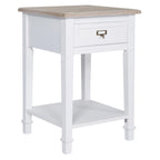 Table d'appoint avec tiroir, aspect vieilli blanc et gris, assemblage par 1 personne