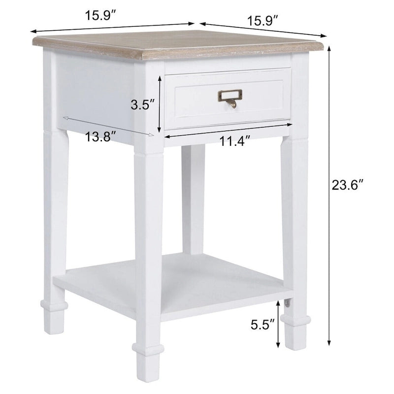 Table d'appoint avec tiroir, aspect vieilli blanc et gris, assemblage par 1 personne