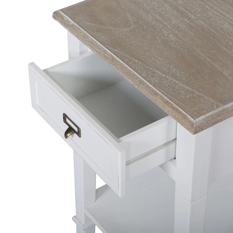 Table d'appoint avec tiroir, aspect vieilli blanc et gris, assemblage par 1 personne