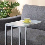 Table d'appoint avec plateau en verre, chrome et blanc