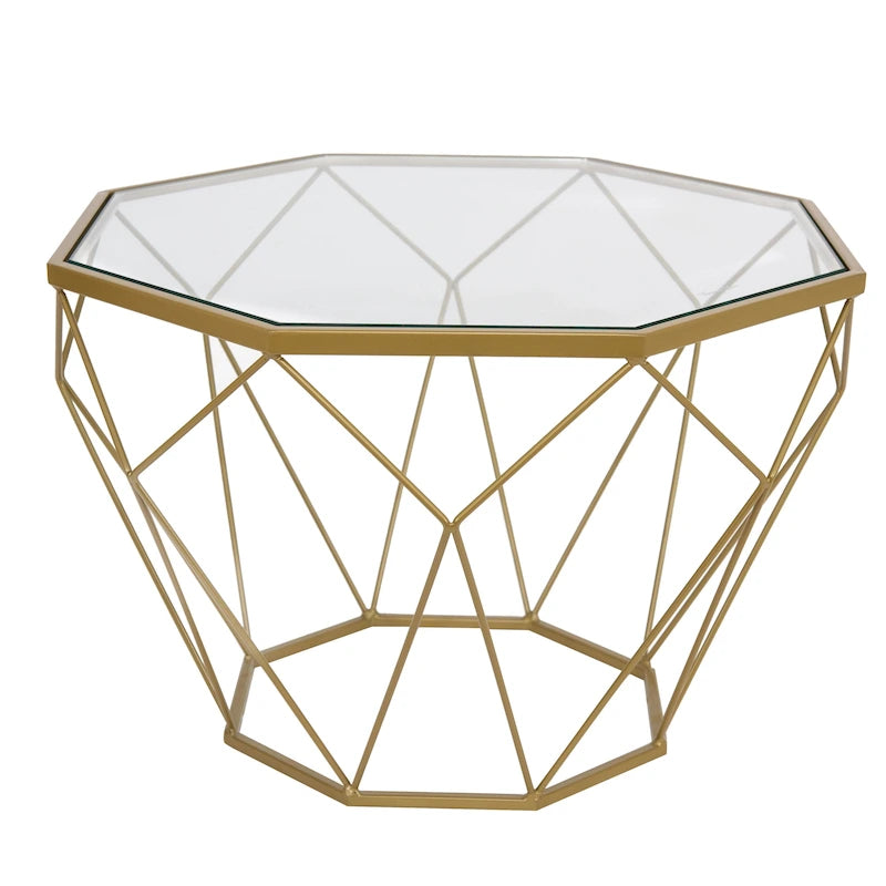 Table d'appoint octogonale or/noir/blanc/gris/rouge/jaune avec plateau en verre trempé, base géométrique en métal, 1 personne