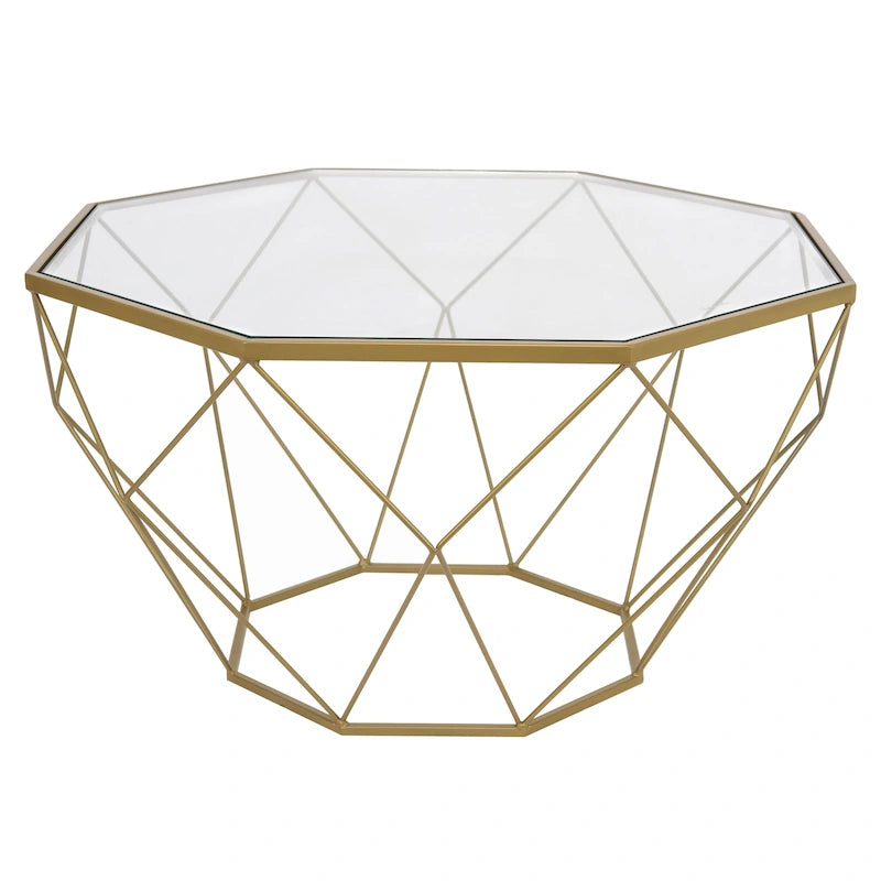 Table d'appoint octogonale or/noir/blanc/gris/rouge/jaune avec plateau en verre trempé, base géométrique en métal, 1 personne