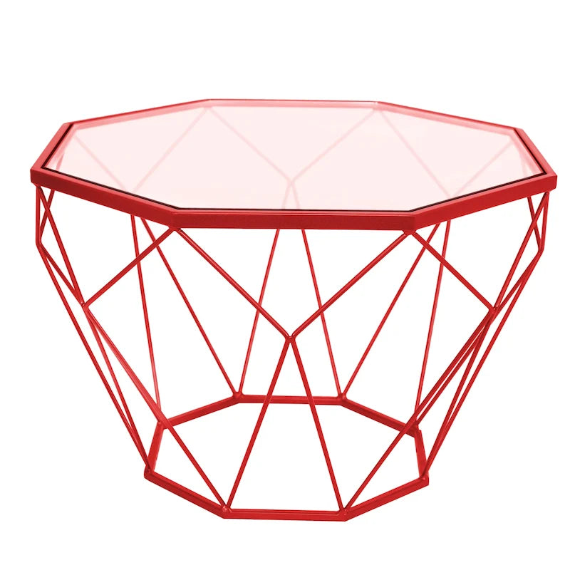 Table d'appoint octogonale or/noir/blanc/gris/rouge/jaune avec plateau en verre trempé, base géométrique en métal, 1 personne