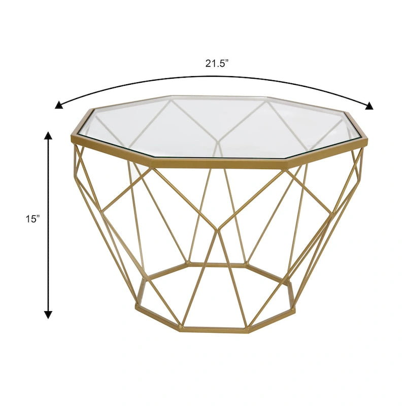 Table d'appoint octogonale or/noir/blanc/gris/rouge/jaune avec plateau en verre trempé, base géométrique en métal, 1 personne